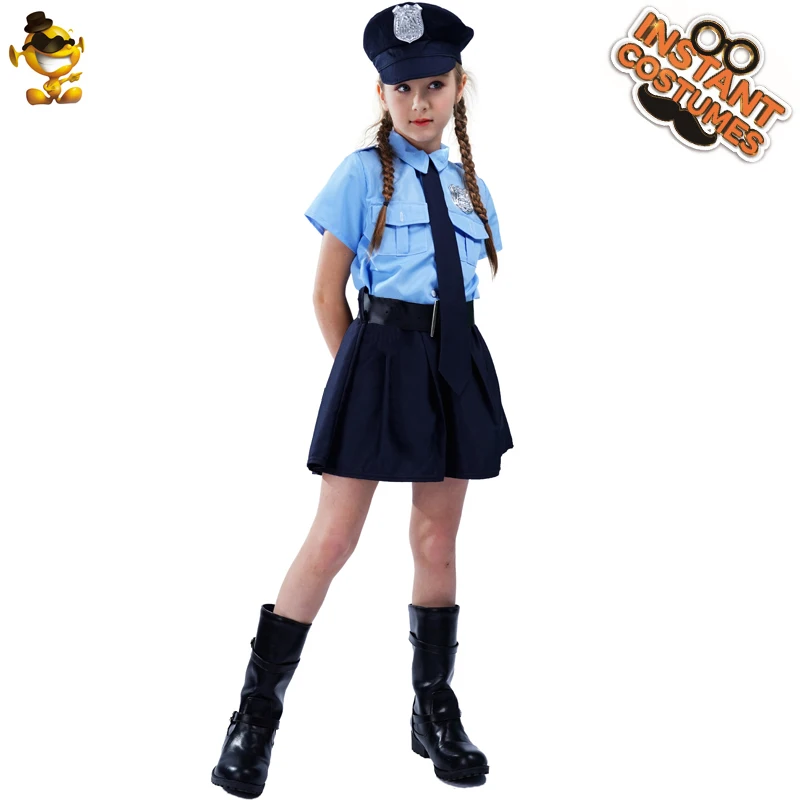 Halloween Kids Police Officer Uniform Costumes Cosplay Girl's Blue