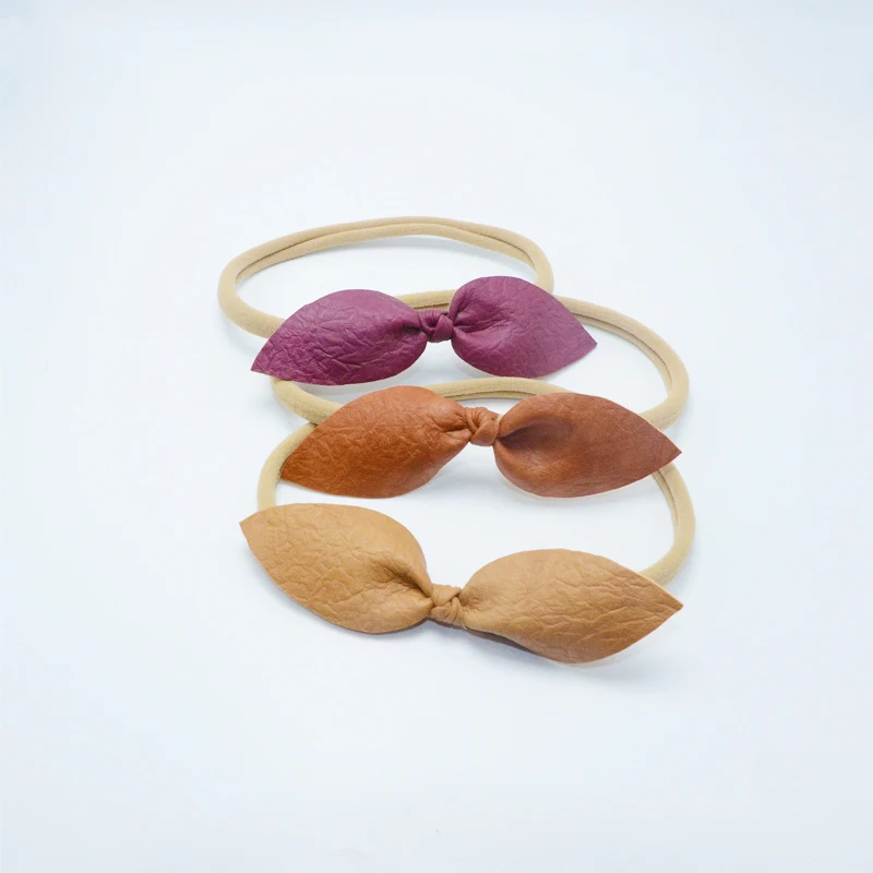 

Kinder Kuendy 2019 New Vintage Pick Your Own Color Tiny Girls Leather Bow Headbands 3 Pcs/Pack Nylon PU Leather Bows Headbands