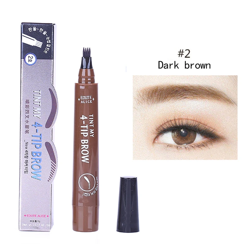 Natural 3D Microblading Eyebrow Tattoo Pen with 4 Micro Tips Superfine Sketch Liquid Eyebrow Pencil Waterproof Brow Tint TSLM2 - Color: 02