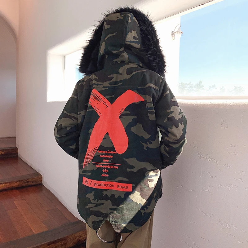 red X Пальто камуфляжная Толстая куртка Красный Желтый головной убор с капюшоном ветровки хип-хоп куртки пальто для мужчин и женщин - Цвет: red