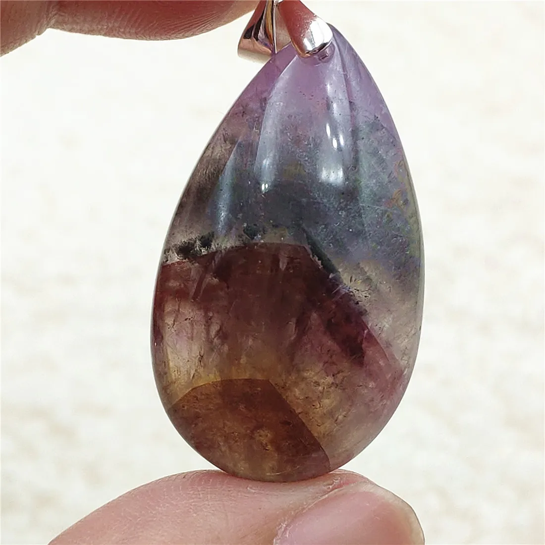 Genuine Natural Cacoxenite Auralite 23 Purple Red Pendant Water Drop Rutilated Bead Women Men AAAAAA