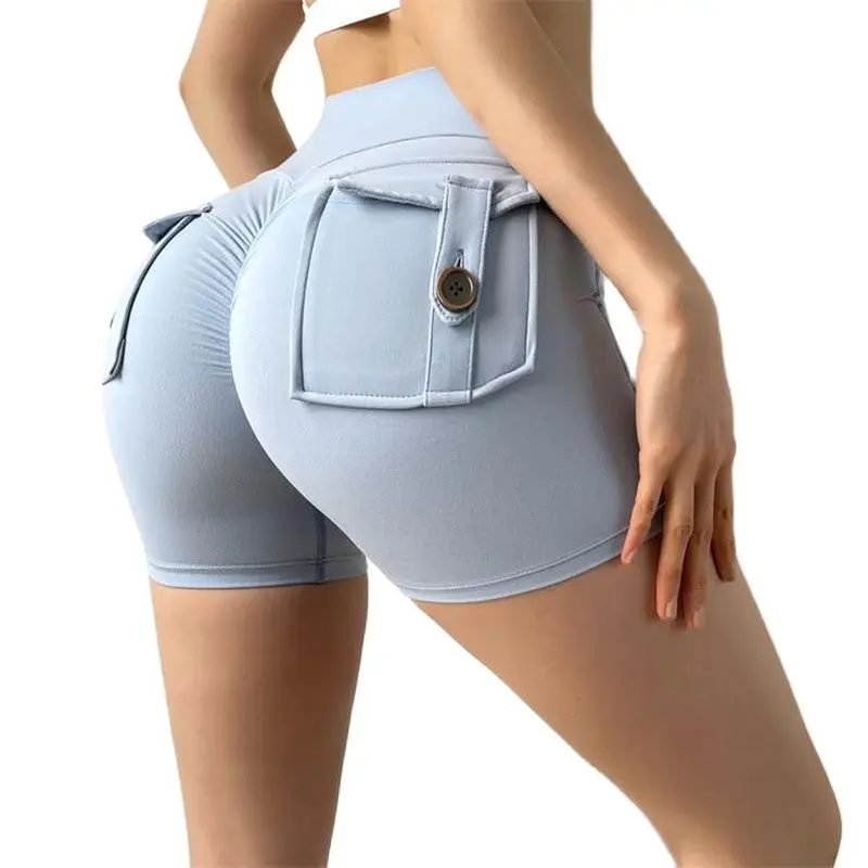 Summer Sexy Women's Sports High Waist Shorts with Pocket Athletic Gym Workout Fitness Yoga Leggings Shorts Athletic Breathable
