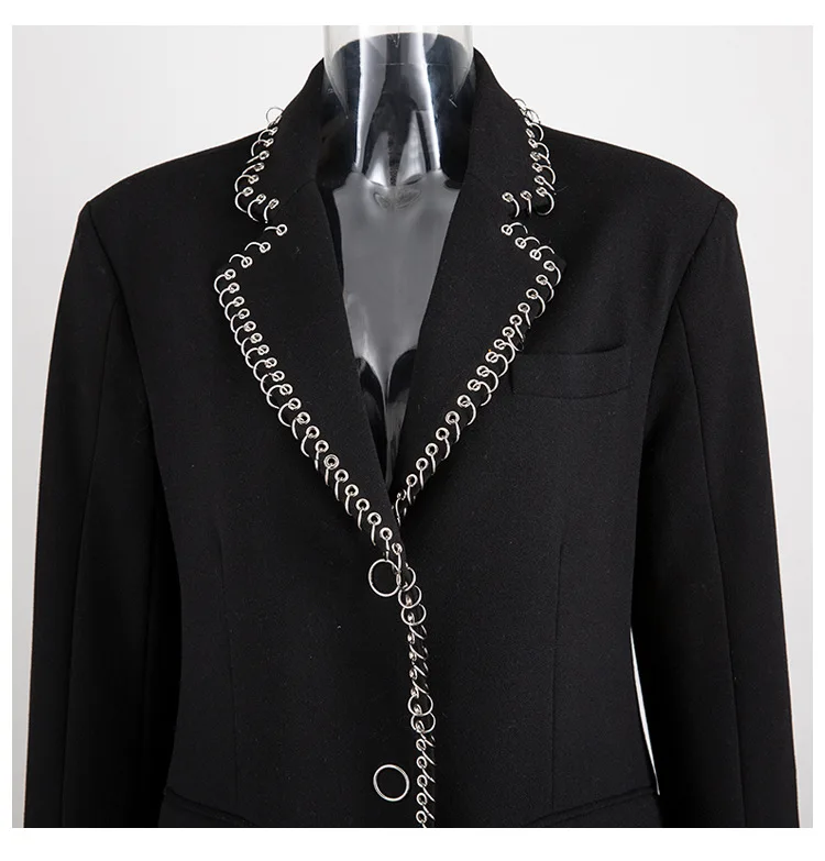 GetSpring Women Blazer Single Breasted Long Sleeve Ladies Black Blazer Coat Metal Ring Irregular Women's Slim Suit Jacket