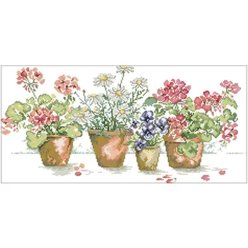 

A row of flower pots patterns Counted Cross Stitch 11CT 14CT 18CT DIY Chinese Cross Stitch Kits Embroidery Needlework Sets
