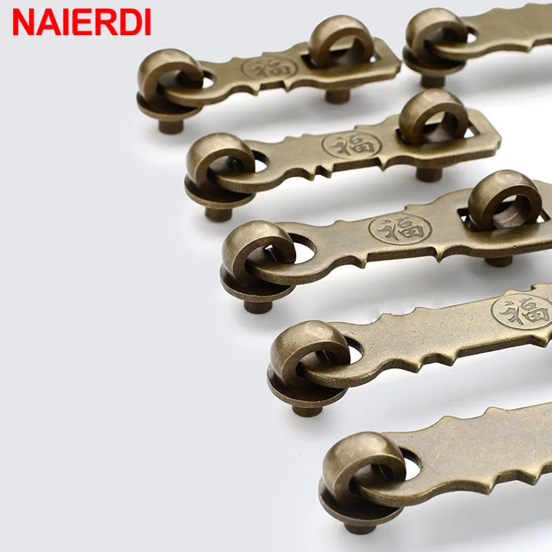 NAIERDI Pure Copper Vintage Chinese Locks Antique Bronze Hasp Latch Padlock Retro Lock Jewelry Box Padlock for Wooden Box