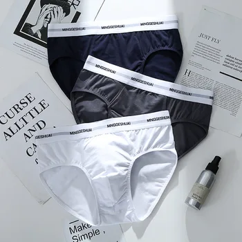 

Fashion letter print men cotton briefs slip male breathable cozy underwear young boys middle waist panty solid cueca masculina