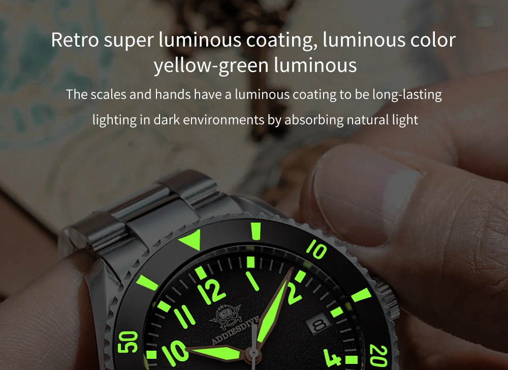 Addies Dive NH35 Automatic Watch One-way Rotating Ceramic Ring 316L Stainless Steel Watch Sapphire Crystal 200m Waterproof Watch