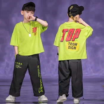 

Jazz Dance Costumes Boys Hiphop Rave Outfit Street Dance Short Sleeve Dancing Practice Wear Loose Performance Clothing DF1664