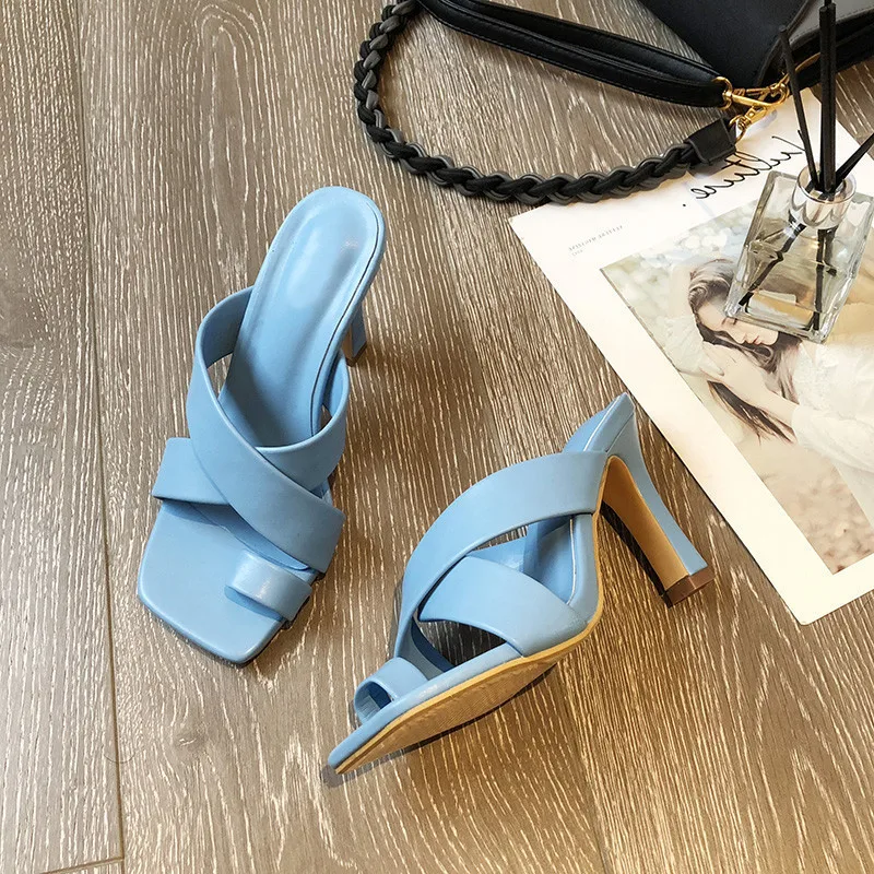

Brand 2020 New Women Slipper Summer Outdoor Sandal Square High Heel Slip On Flip Flop Elegant Women Slides Sandal