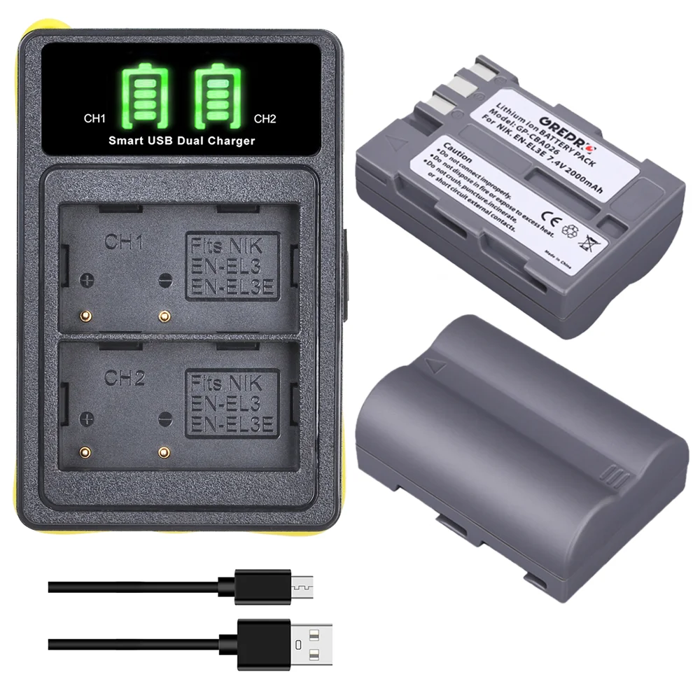EN EL3e EN-EL3e Battery + Build-in USB and Type-c Charger for Nikon D80 D700 D90 D300S D200 D70 D50 D100 D300 DSLR | Электроника