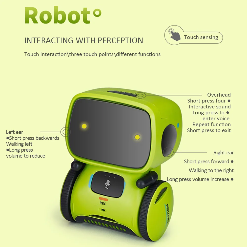 Интерактивные, образовательные умные игрушки-роботы Чувствительная интеллектуальная игрушка для детей с функцией записи и сенсорного управления