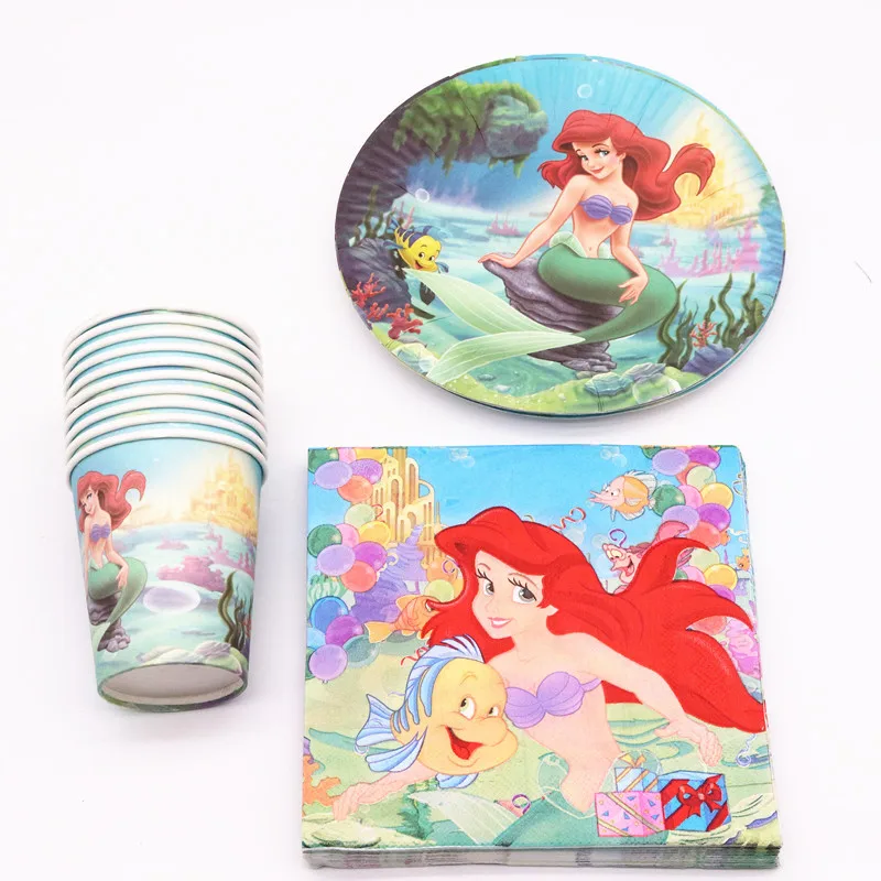 Little Mermaid Ariel Theme  Girl Kids Birthday Party Decoration Plate Napkins Banner Disposable Tableware Baby Shower Supply