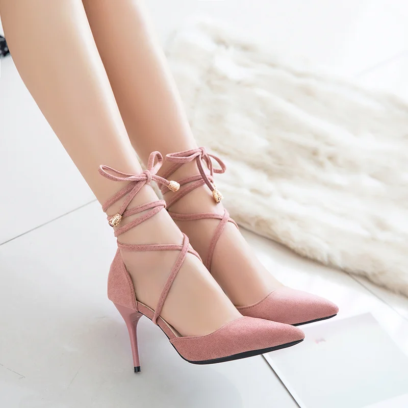 

Spring for Lady High Heel Office Shoes New Women's Shoes Fashion Ankle Lace-up Pointed Heels Stiletto Heel Pumps Sandals U28-32