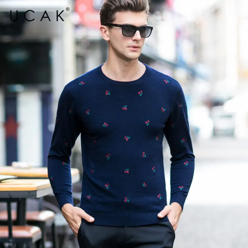 UCAK Brand Merino Wool Sweater Men Streetwear New Fashion Flower Embroidery Pull Homme Autumn Winter Cashmere Pullover Men U3043 UCAK Brand Merino Wool Sweater Men Streetwear New Fashion Flower Embroidery Pull Homme Autumn Winter Cashmere Pullover Men U3043