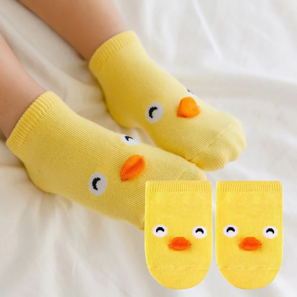 Носки для маленьких мальчиков, хлопковые летние и осенние носки с рисунками животных для новорожденных, нескользящие носки для малышей, короткие носки для девочек 0-2 лет - Цвет: Цвет: желтый