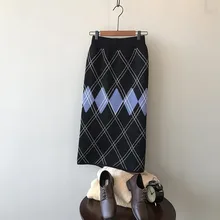 Зима, НОВАЯ Трикотажная юбка с высокой талией, средней длины, толстая и тонкая, а-образная, с разрезом, юбка в Корейском стиле