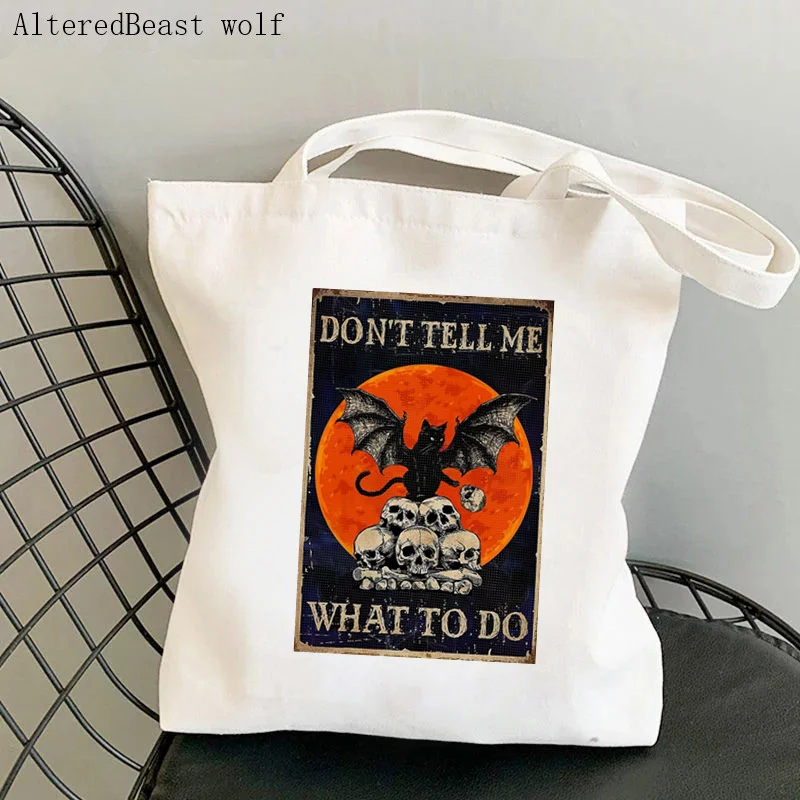 Women Shopper bag Winged Cats Skull Dont Tell Me Bag Harajuku Shopping Canvas Shopper Bag girl handbag Tote Shoulder Lady Bag