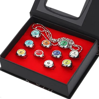 

10pcs/set Anime Naruto Rings in Box Stationery Akatsuki Organization Uchiha Sasuke Itachi Cosplay Figures for Women Men Jewelry