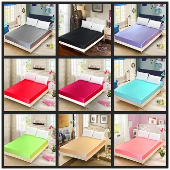 

Super Soft Satin Silk Fitted Sheet Pillowcase Mattress Cover Bed Sheet Set Deep Pocket Fully Elastic Band Twin Full Queen King