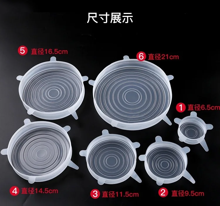 6PCS/Set Silicone Fresh-keeping Lid Bowl Lid Sealed Refrigerator Wrap Food Grade Silicone Kitchen Storage Supplies