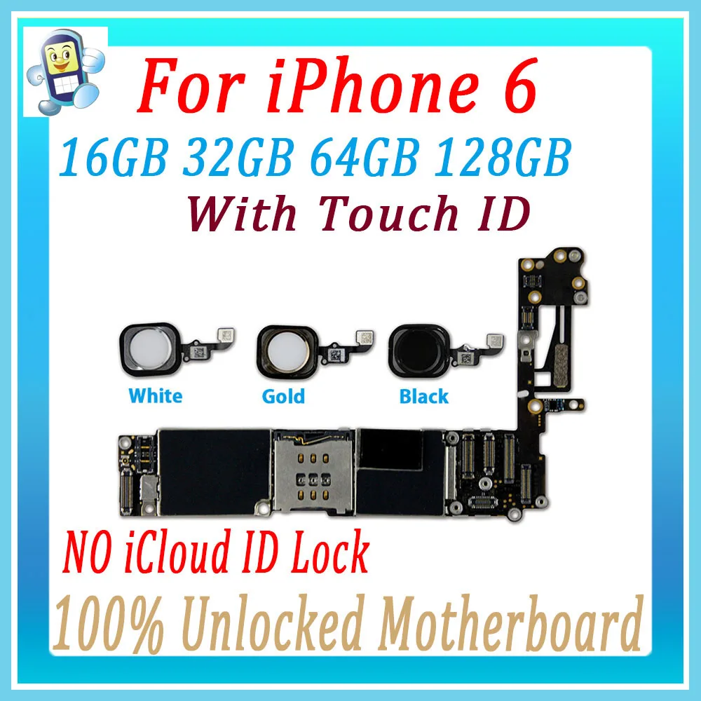 

100% original Motherboard For iPhone 6 Unlocked Mainboard With / Without touch ID For iPhone 6 Logic Board with full chips Panel