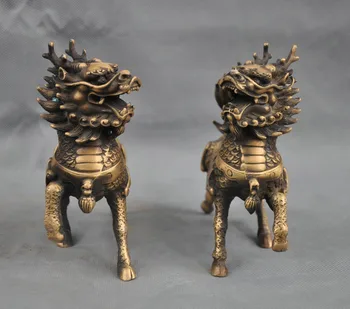 

Details about 6"Chinese Bronze Animal Phylactery Beast Kylin Chi-lin Unicorn Pair Statue