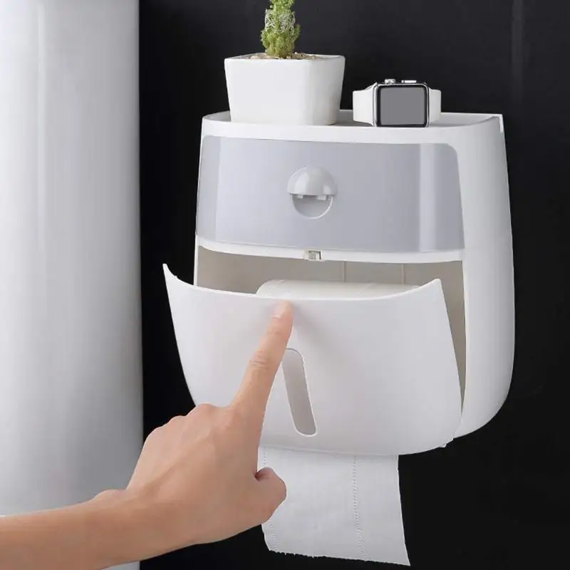 

Bathroom Waterproof Tissue Storage Box Ceiling Design Wall Mount Big Storage Space Toilet Roll Paper Layer Holder