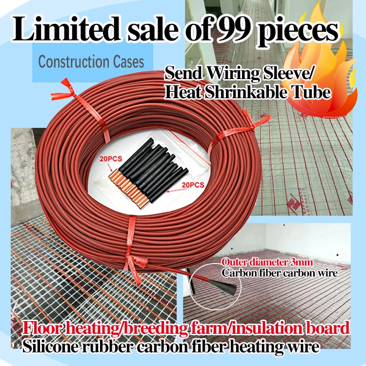 12K 33Ohm 3.0 mm Carbon Warm Floor Cable Carbon Fiber Heating Wire Electric Hotline Infrared Heating Cable