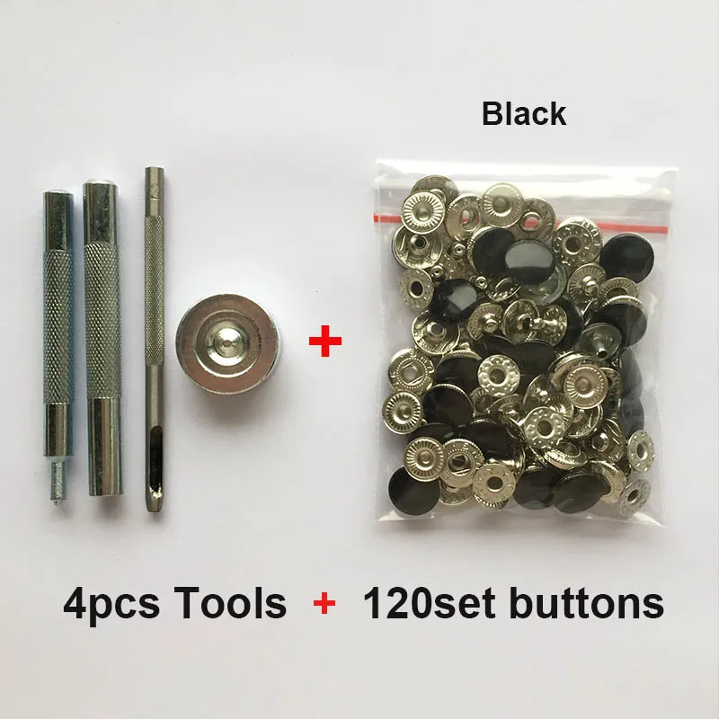 4tools 120set black 120 набор металлические кнопки 5 цветов+ 4 инструмента металлические шпильки для шитья кожевенного ремесла сумки для одежды ремень - Цвет: 4tools 120set black