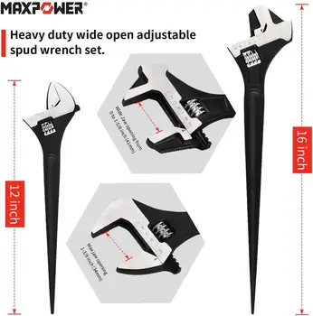 

2pcs Heavy Duty Wide Open Adjustable Spud Wrench Set 12 Inch 10 inch Reversible Jaw Adjust Pipe Spanner Repair Tool