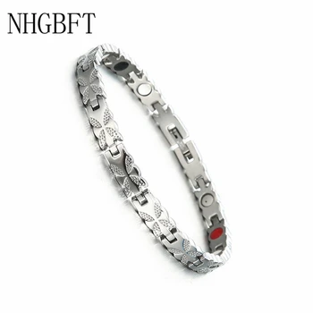

NHGBFT Elegant Flower Health care magnetic Bracelet For Women Mens Stainless Steel Motion Germanium Element Bracelet