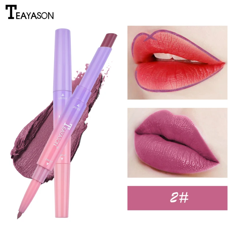 

TEAYASON Double Head Matte Lip Liner Matte Long Lasting Lip Pencil Color Moisturizing Lip Balm TSLM1