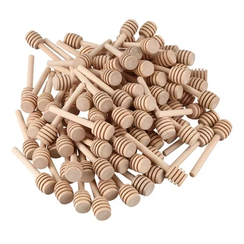 

NEW-100 Pack Of Mini 3 Inch Wood Honey Dipper Sticks, Individually Wrapped, Server For Honey Jar Dispense Drizzle Honey, Wedding