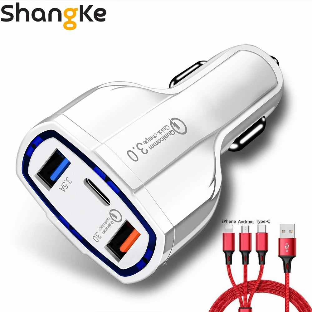 Автомобильное зарядное устройство универсальное 2 USB быстрое 3 0 с type C для Iphone X 8 Puls XS XR samsung Xiaomi автомобильное