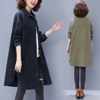 

Women Long Jackets Corduroy Fabric Winter Thermal Turn Down Collar Cotton Long Style Wind Coat Office Lady Plus Size 5XL Coat