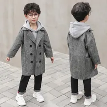 Новые шерстяные куртки для маленьких мальчиков; сезон весна-осень; пальто в клетку для больших детей; Тренч; детская Подростковая верхняя одежда; пальто; одежда