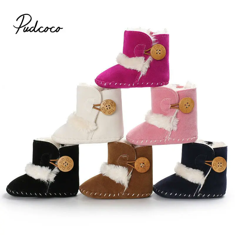 pudcoco 2020 Fashion Newborn Infant Baby Girls Boys Shoes Button Fur
Mid-Calf Length Winter Warm Snow Boots 0-18M New