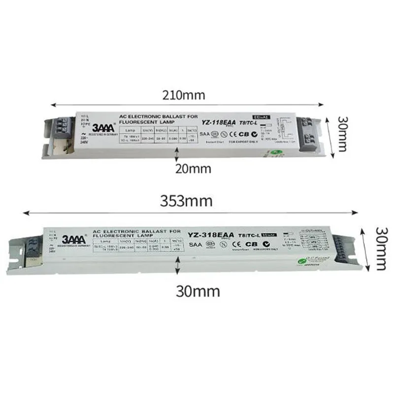 3AAA YZ-118EAA YZ-218EAA YZ-318EAA one for one T8 electronic ballast 18W/20W fluorescent tube rectifier electronic ballast