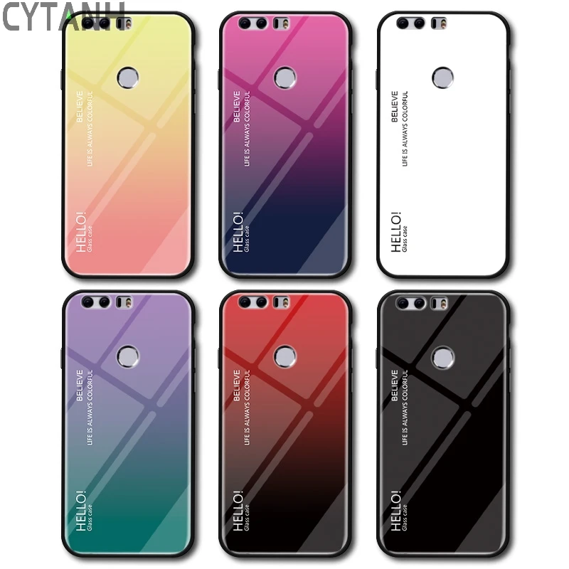 2PS Case For Huawei Honor 8 FRD-L19 FRD-L09 FRD-AL10 Gradient Colorful Tempered Glass for Coque Luxury Phone Cases |