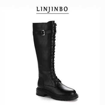 

Chunky Platform High Boots Women Round Toe Lace-up High Knee Boots Women Side Zipper Long Knight Boots Female 2020 Autumn/Winter