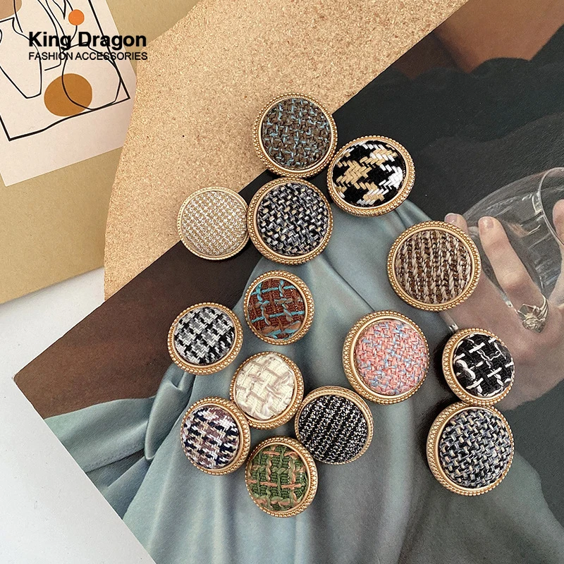 New Arrival Gold Round Cloth Metal Buttons For Needlework Clothing Women Coat Suit Cardigan 6PCS Sewing Button KD874