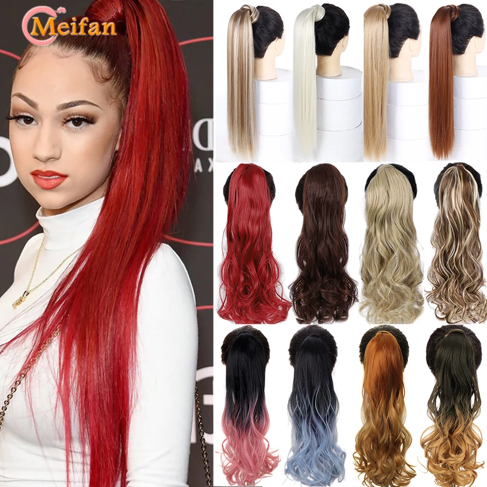 

MEIFAN Synthetic Long Straight/Curly Ombre Ponytail Hairpiece Natural Fake Wrap Clip-on Ponytail Extensions Afro Ponytail