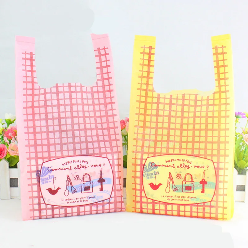 

10 PCS Cute Plaid Plastic Bags Supermarket For Sweets Party Goodie Packing Cake Gift Bag Packaging Candy Cookie Present Pink