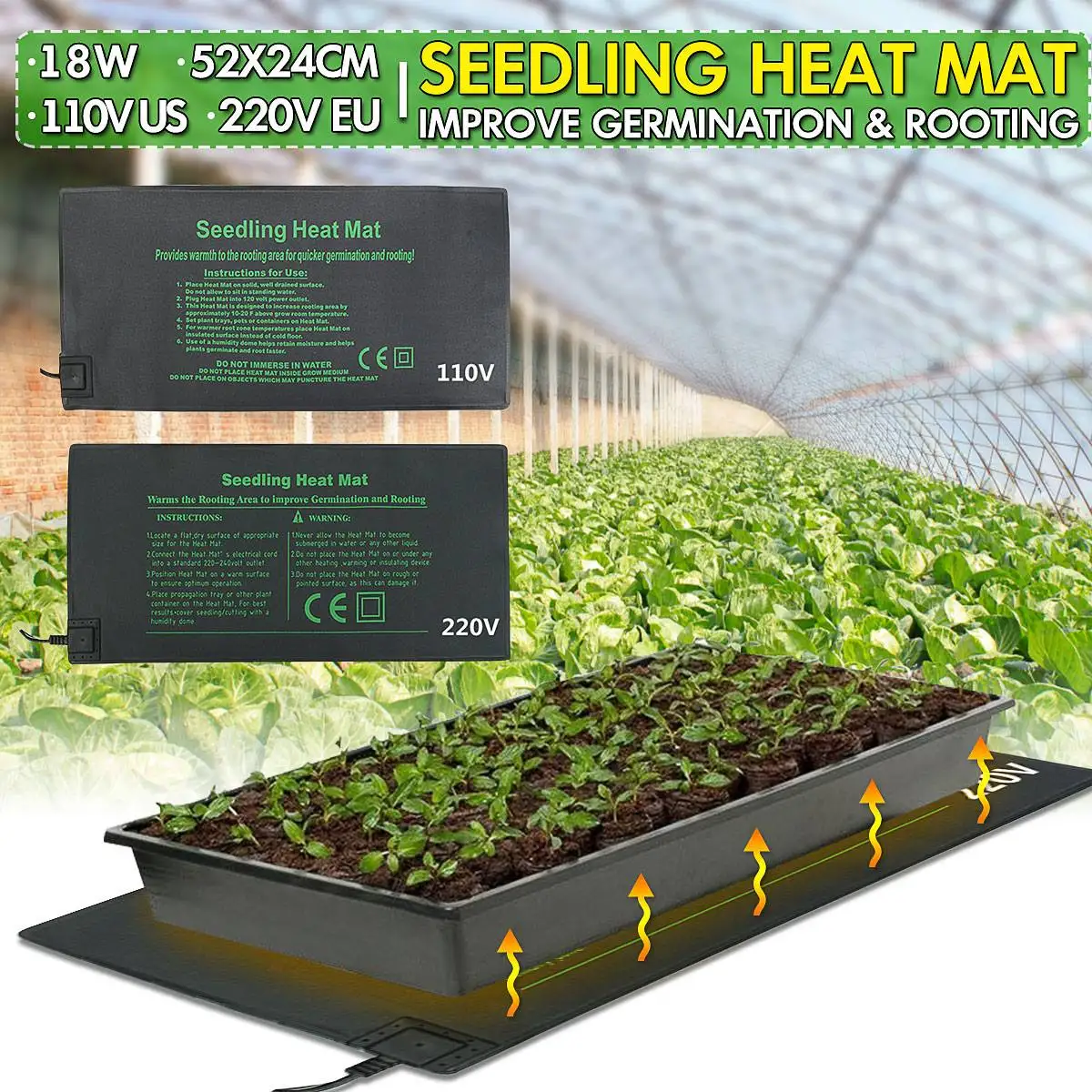 24x52cm Seedling Heat Mat Plant Seed Germination Propagation Clone Starter Warm Pad Mat Vegetable Flowers Garden Tool Supplies