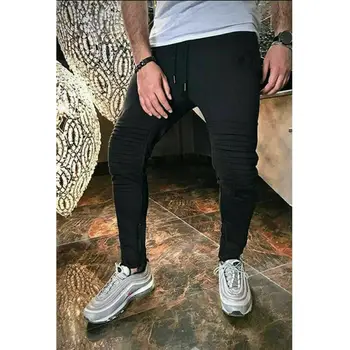 

Men Slim Fit Fold Pleated Casual Trousers Male Sports Joggers Gym Sweatpants Pants Outfits Plus Size M-3XL