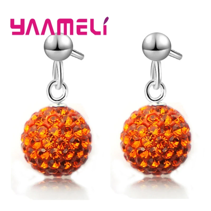 Venda calda orecchini in argento Sterling 925 cristallo austriaco pavimenta la sfera della discoteca cerchio leva indietro Huggie Pendientes gioielli da donna per ragazze  36