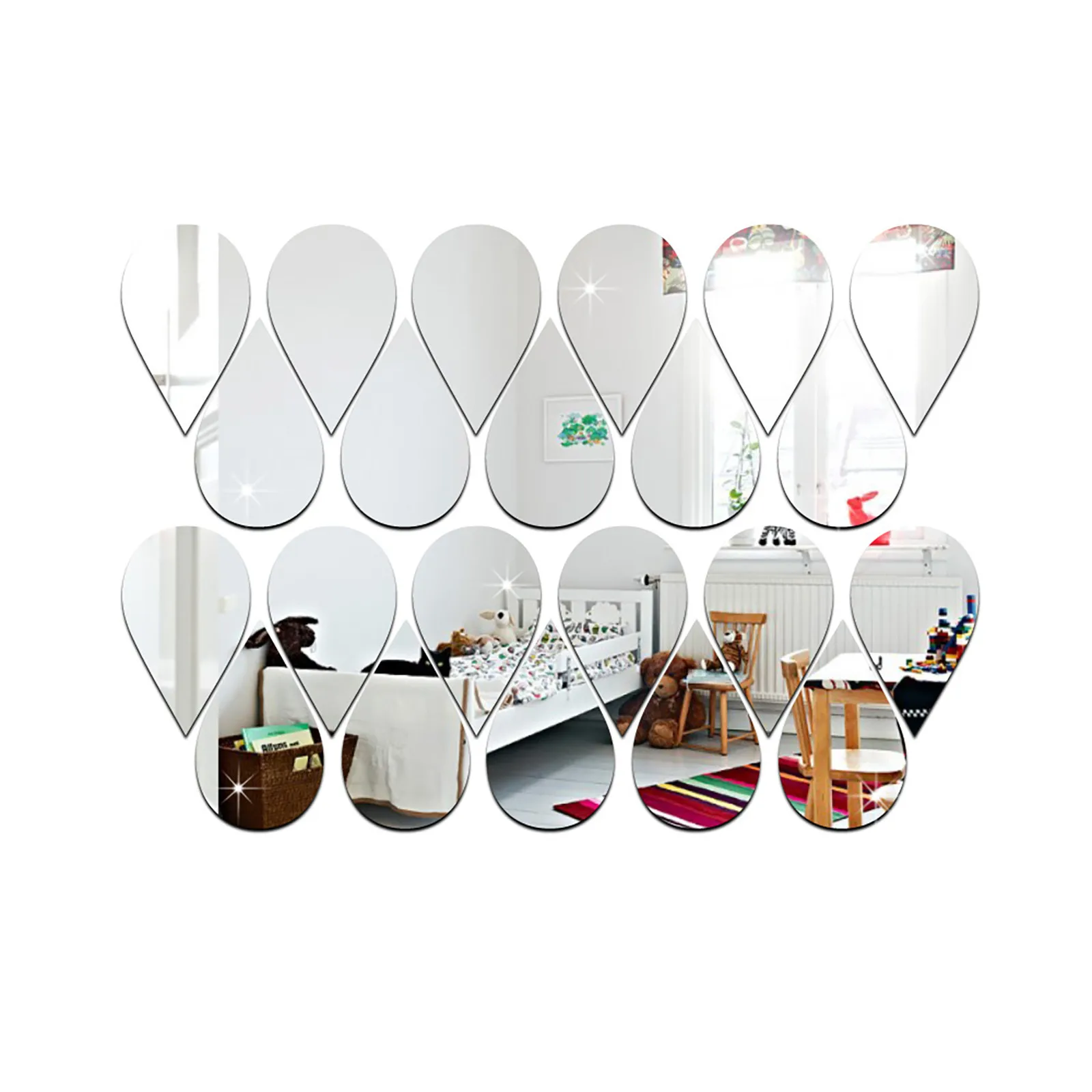 3D Water Droplets Shape Mirror Wall Sticker Decal Living Room Home Decor Art DIY Raindrope 22pcs Vinyl Wallpaper Removable