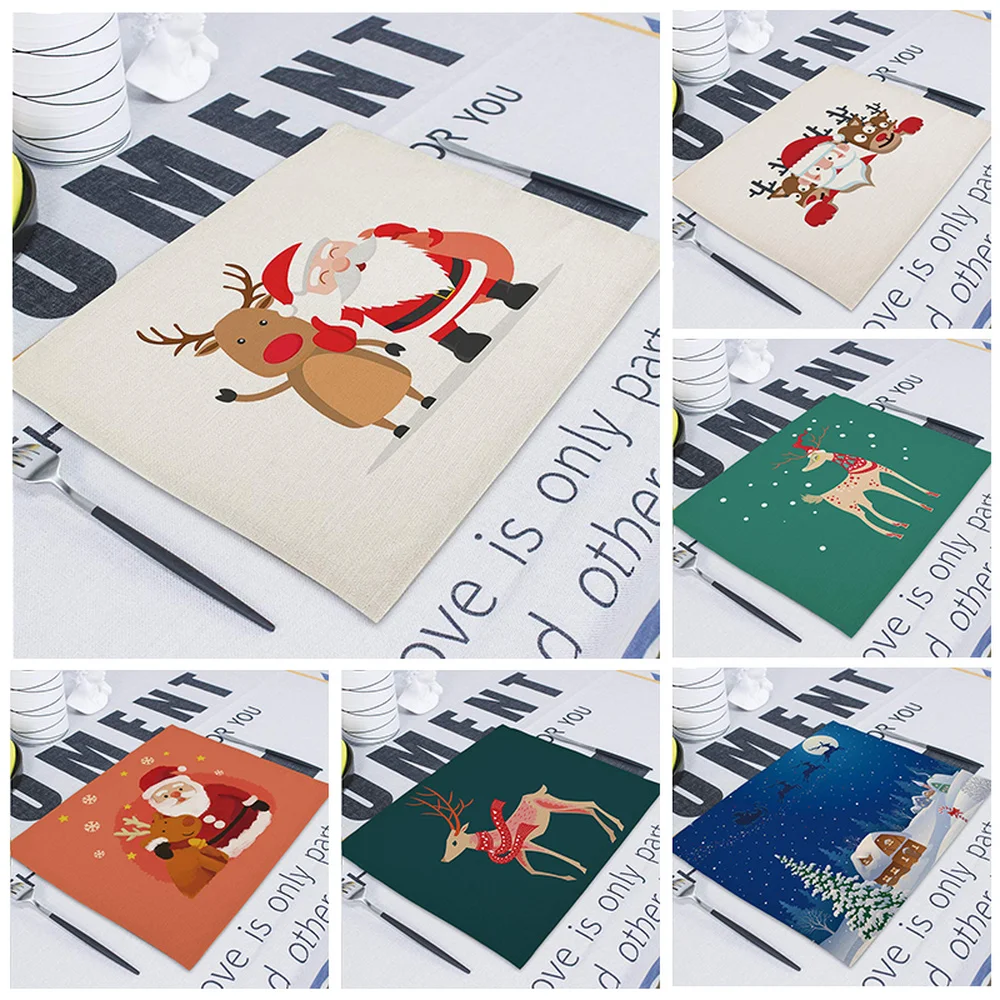 

Merry Christmas Table Napkins Santa Claus Elk Party Decor Tablecloth Tea Table Skirt Kitchen Decor Placemat Serviette En Tissu