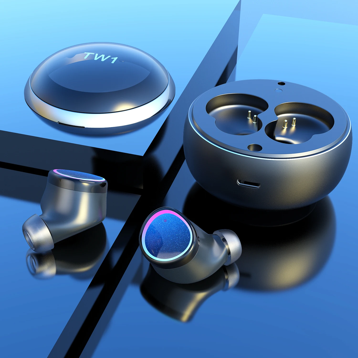 OTTWN круглый беспроводной бинауральные гарнитуры bluetooth наушники-вкладыши TWS с 5,0 стерео наушник, сенсорные управляемые дистанционные motion гарнитура с зарядный чехол