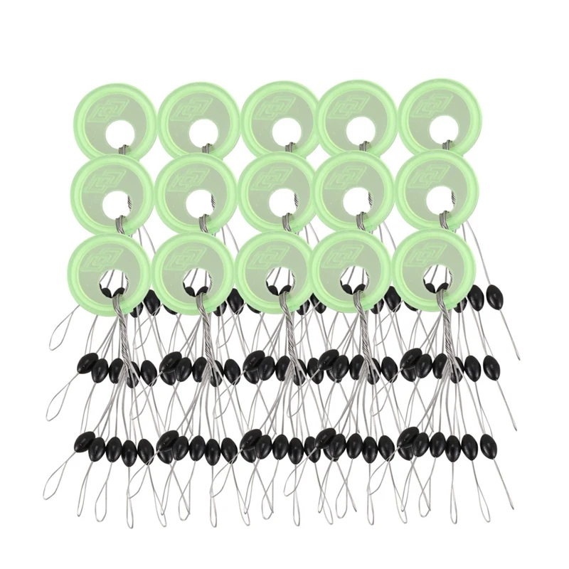 

15pcs Green+Black Ring 6 in 1 Oval Rubber Float Stop Fishing Stopper